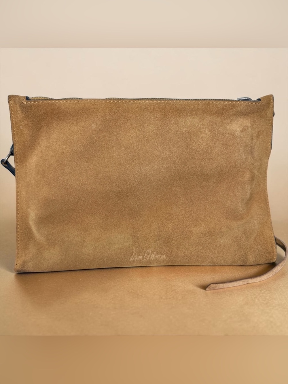 Sam Edelman Suede Crossbody Bag Many Pockets Neutral Color | EUC